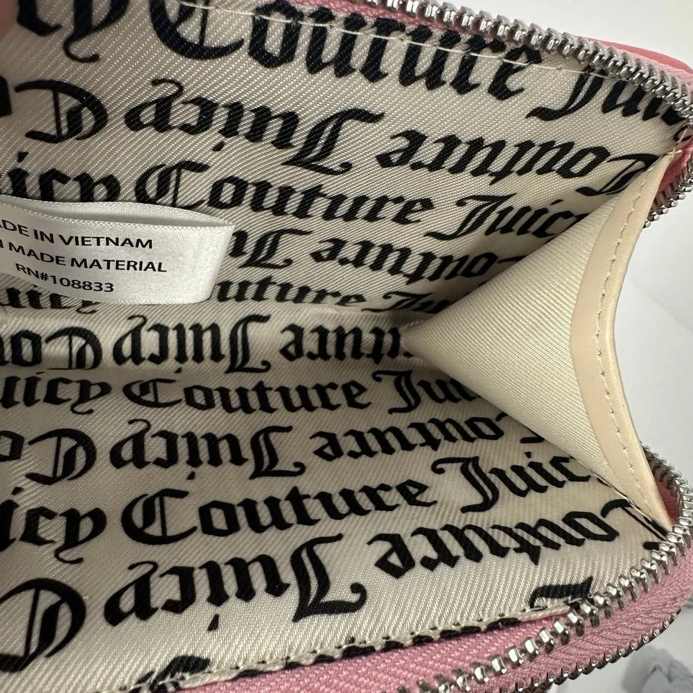 Juicy Couture Pink Zip Around Wallet Terry Cloth Patches Logo NWT